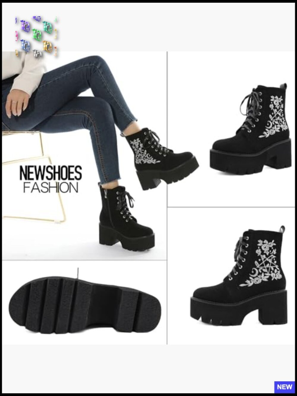 Lace Up Combat Boots Chunky Platform Ankle Booties Round Toe Y2K Punk Shoes - Picture 4 of 7